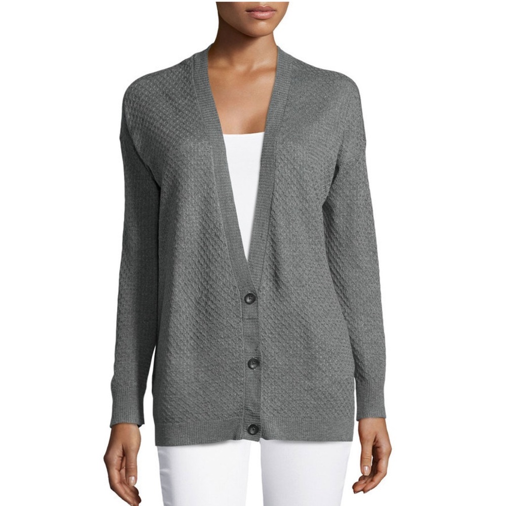 Soft Joie Waffle Knit Cardigan in Charcoal Gray XS